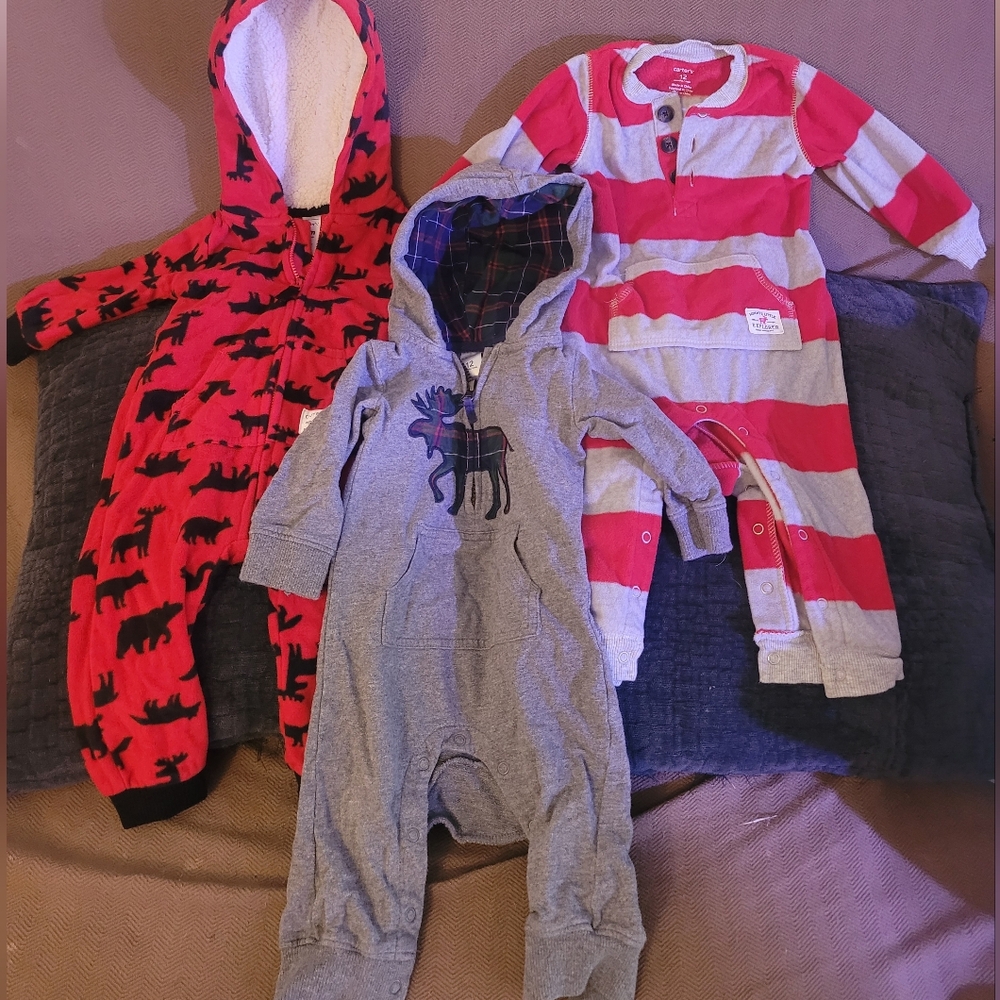 Charming Carters Baby Onesies Trio - Red, Gray, and Striped